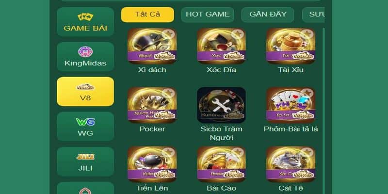 Trải nghiệm cùng những tựa game quen thuộc tại sảnh V8